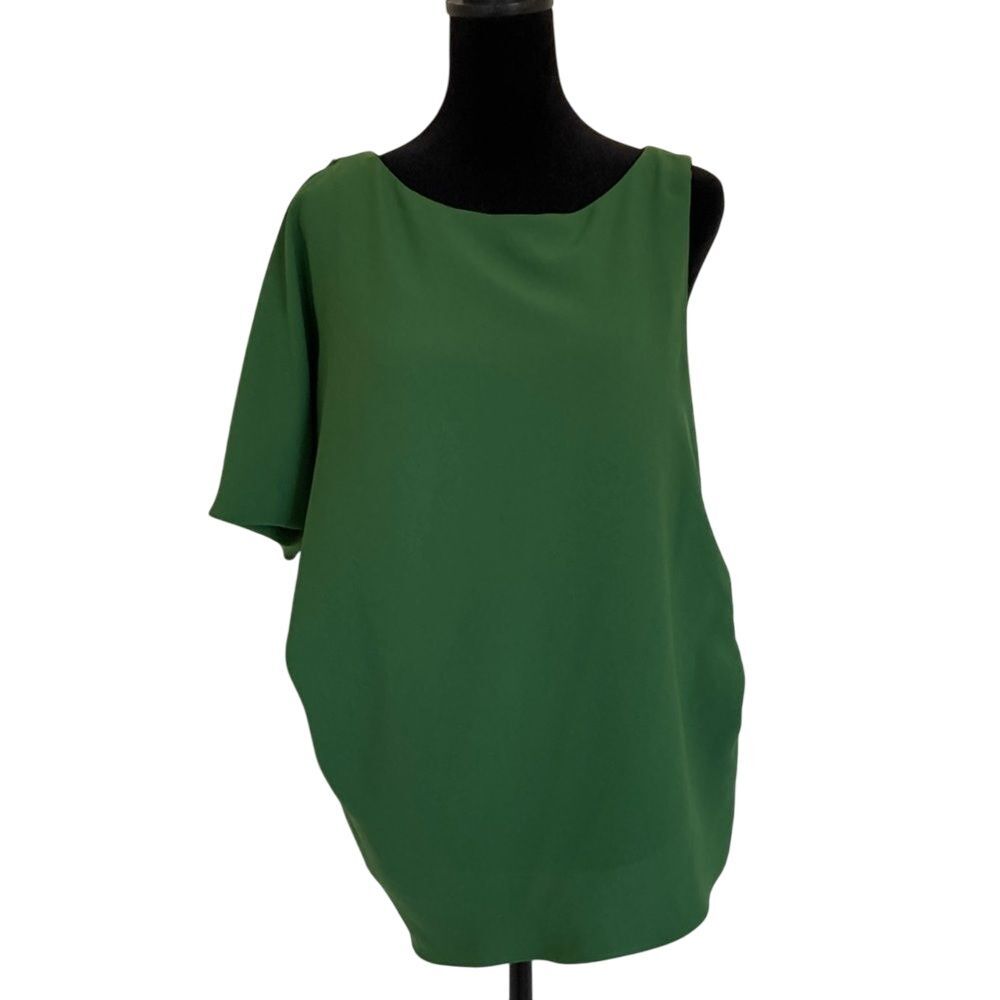 Trina Turk Blouse Womens‎ M Green One Short Sleeve Asymetrical